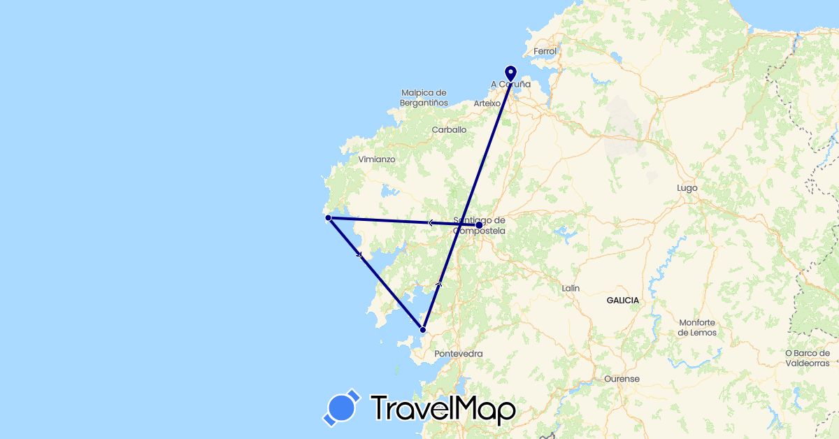 TravelMap itinerary: driving in Spain (Europe)